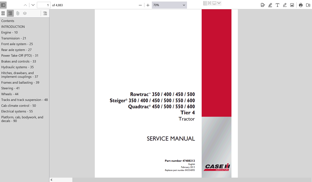 the service repair manual for Case IH 350 Rowtrac Tractor, including troubleshooting and maintenance guidelines