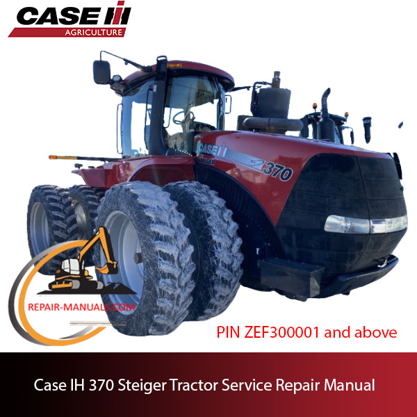 Service repair manual cover for Case IH 370 Steiger tractor, featuring technical diagrams and maintenance instructions