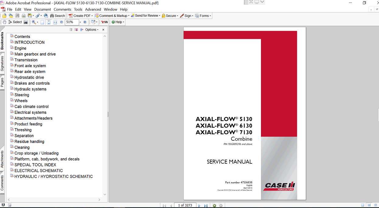 Service Repair Manual cover for Case IH Axial Flow 6130, featuring technical illustrations and detailed repair instructions