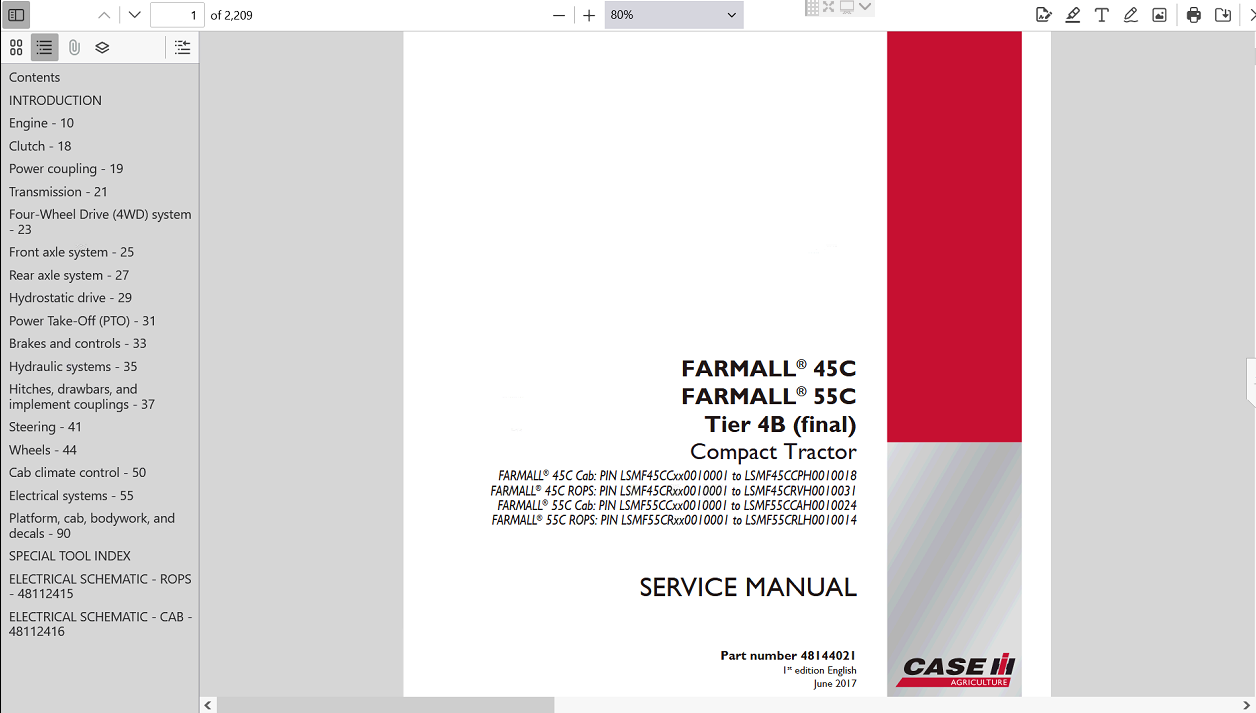 Case Farmall 55C Compact Tractor service repair manual, showcasing diagrams and repair guidelines for maintenance