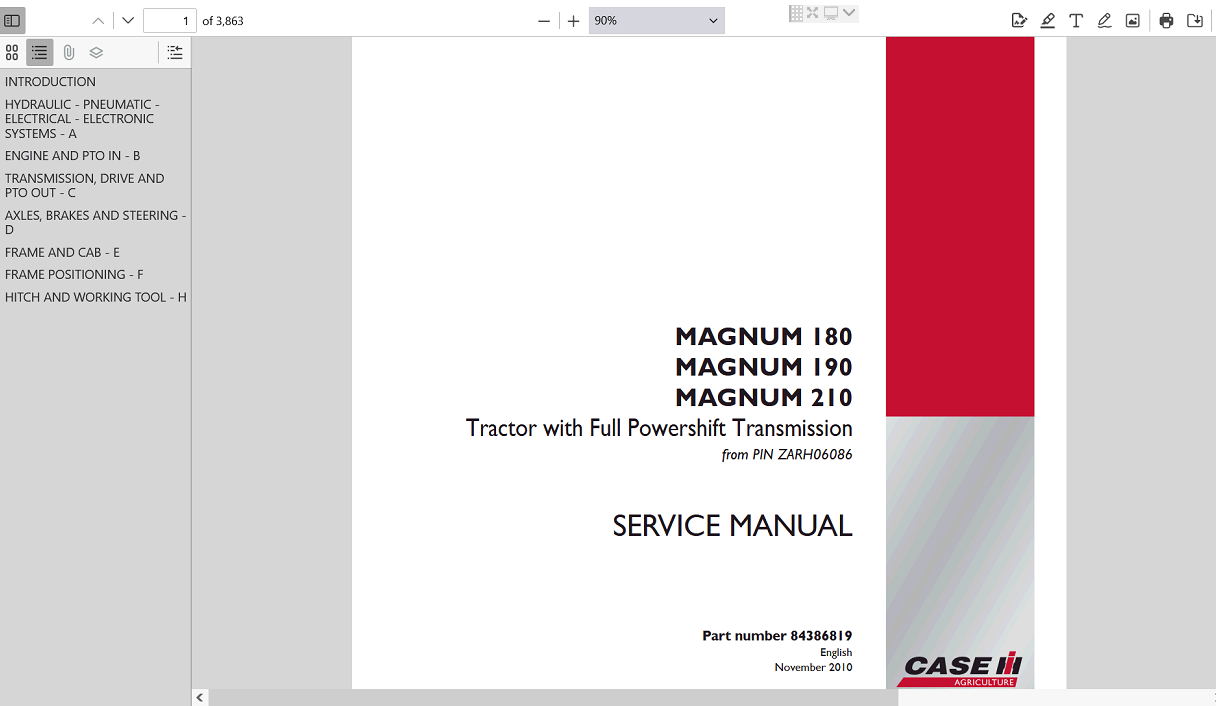 the service repair manual for Case IH Magnum 190 Tractor, including maintenance tips and troubleshooting guides