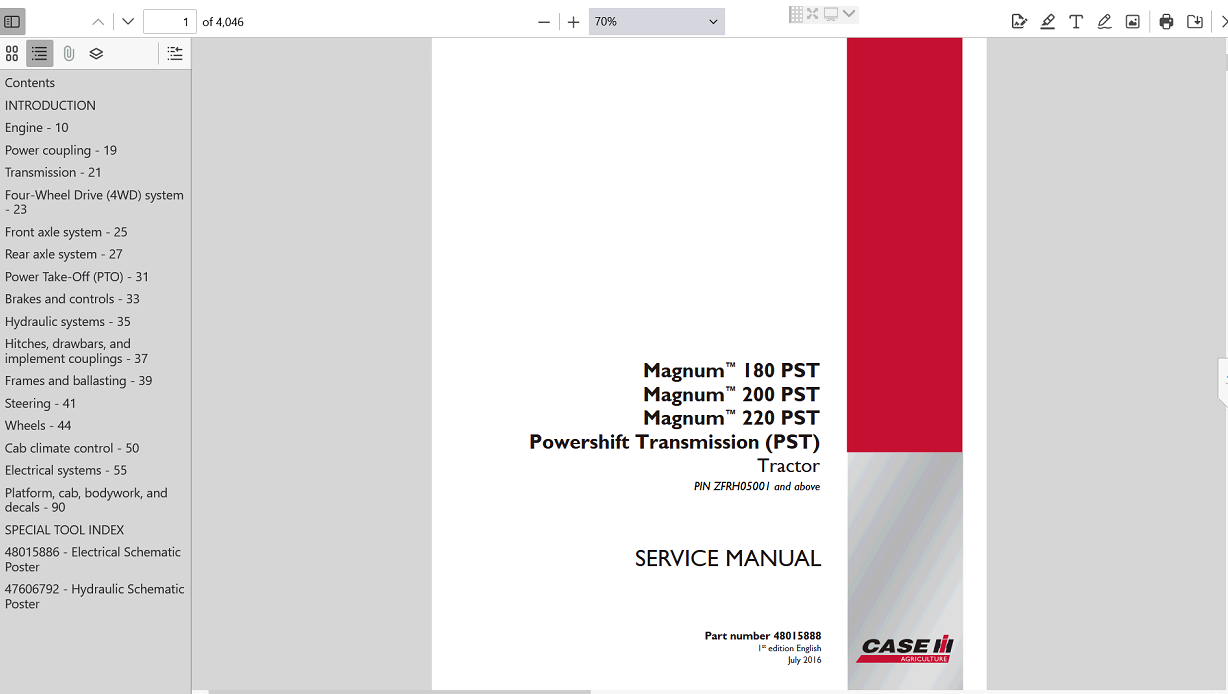 Service manual for Case IH Magnum 200 Tractor, displaying essential repair information and maintenance tips