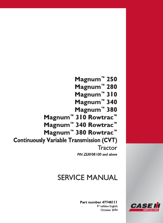 Case IH Magnum 340 Rowtrac tractor service repair manual, detailing repair procedures and specifications for maintenance