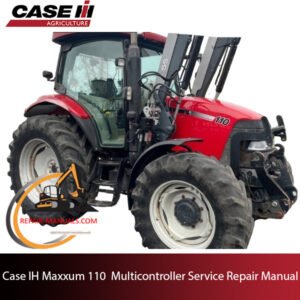 Service repair manual cover for Case IH Maxxum 110 Multicontroller, featuring technical diagrams and maintenance instructions