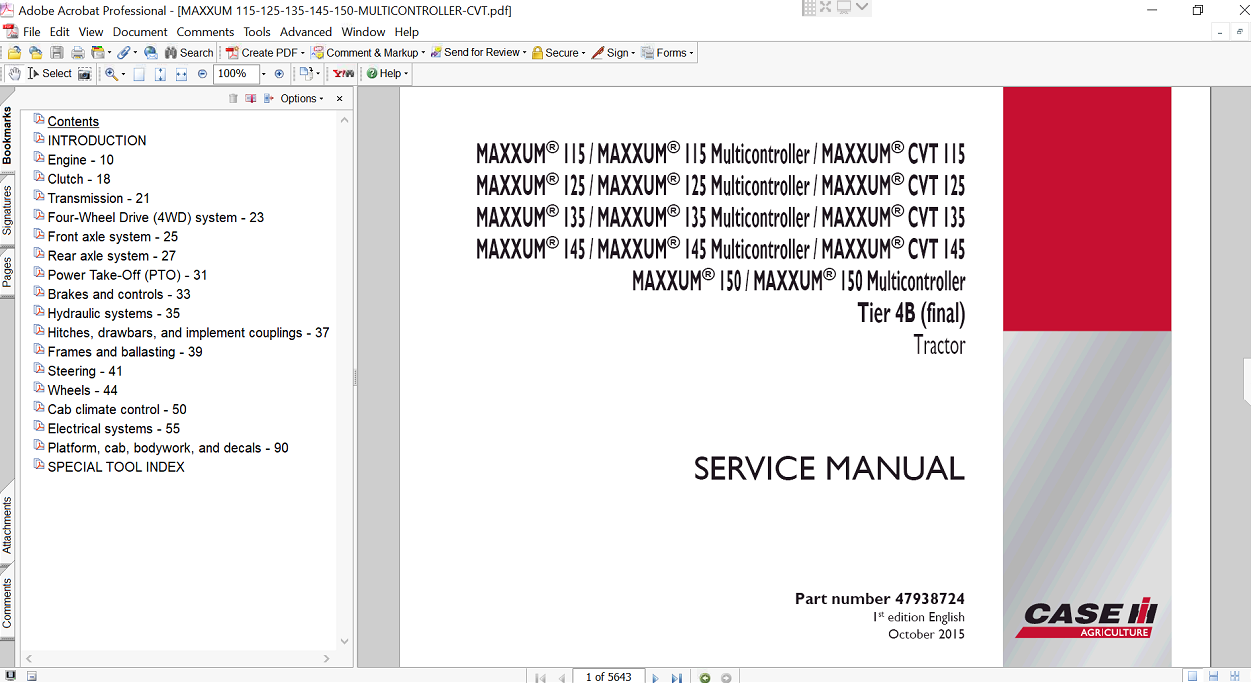 Case IH Maxxum 135 CVT tractor service repair manual, showcasing essential maintenance and repair information