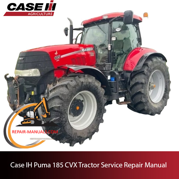 Service repair manual cover for Case IH Puma 185 CVX tractor, featuring technical diagrams and maintenance guidelines