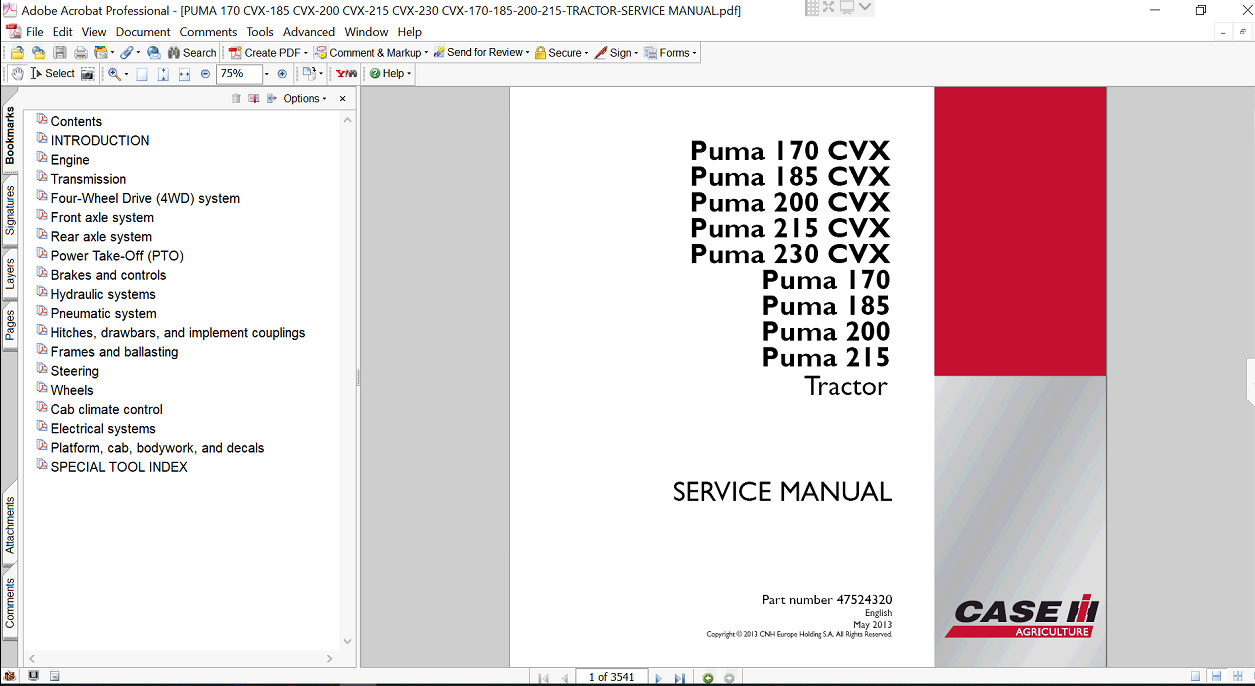 Case IH Puma 200 Tractor service repair manual cover, highlighting repair techniques and maintenance guidelines