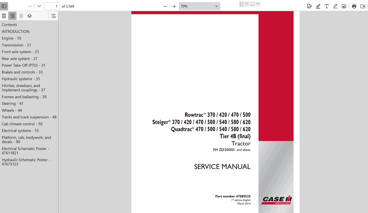 Service manual for Case IH 500 Quadtrac Tractor, providing comprehensive repair instructions and maintenance information