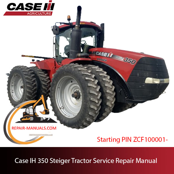 Service repair manual cover for Case IH 350 Rowtrac Tractor, featuring detailed diagrams and maintenance instructions
