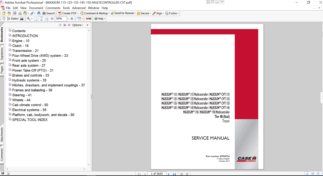 Service manual for Case IH Maxxum 115 tractor, highlighting repair techniques and maintenance schedules for optimal performance