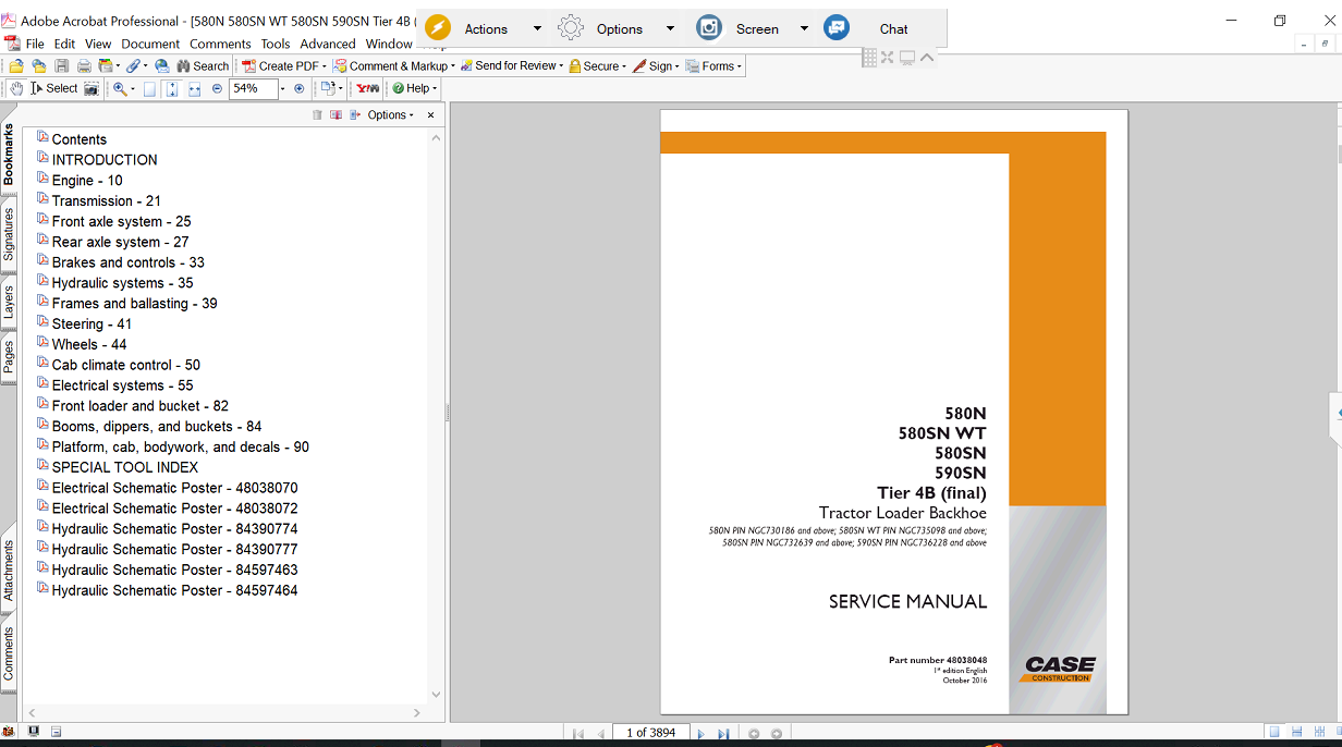 Service repair manual for Case 590SN Backhoe, showcasing essential repair guidelines and diagrams for effective maintenance