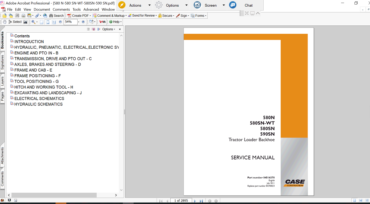 Service repair manual for Case 590N Backhoe Loader, including diagrams and step-by-step repair instructions and maintenance details