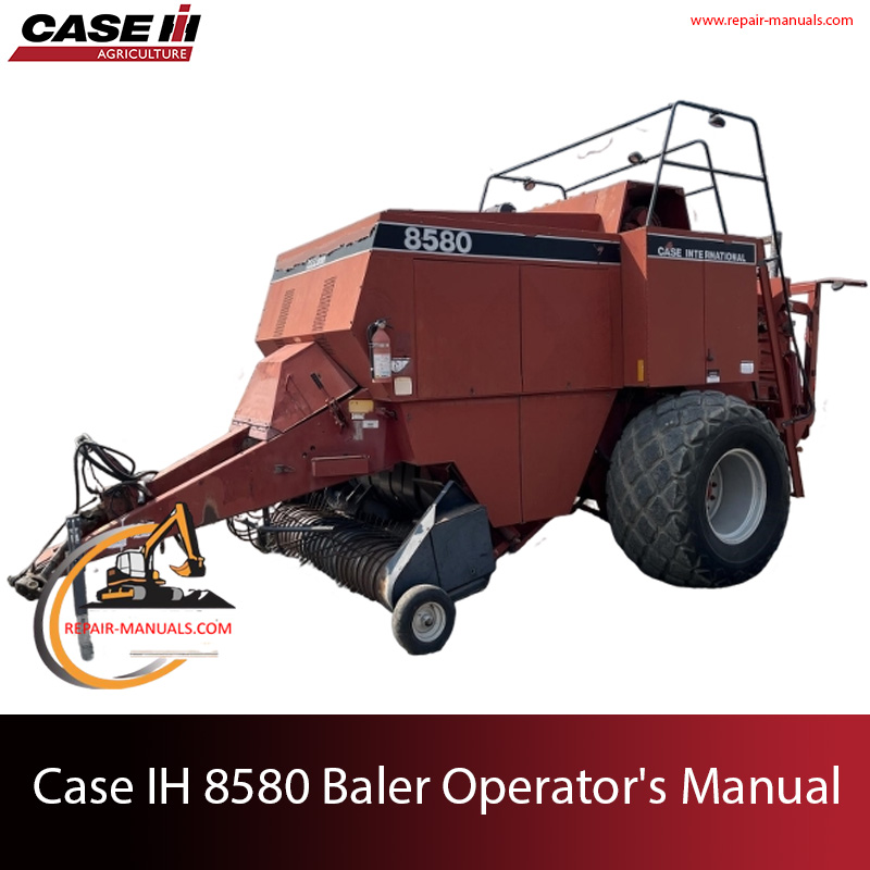 Operator's manual for Case IH 8580 Baler, highlighting the model name and a visual representation of the equipment