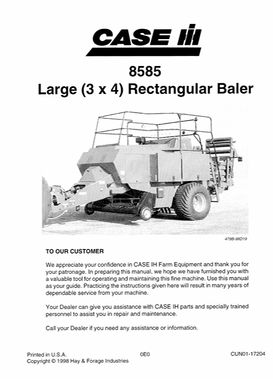 Case IH 8585 Baler manual, offering comprehensive guidance on operation, maintenance, and safety protocols
