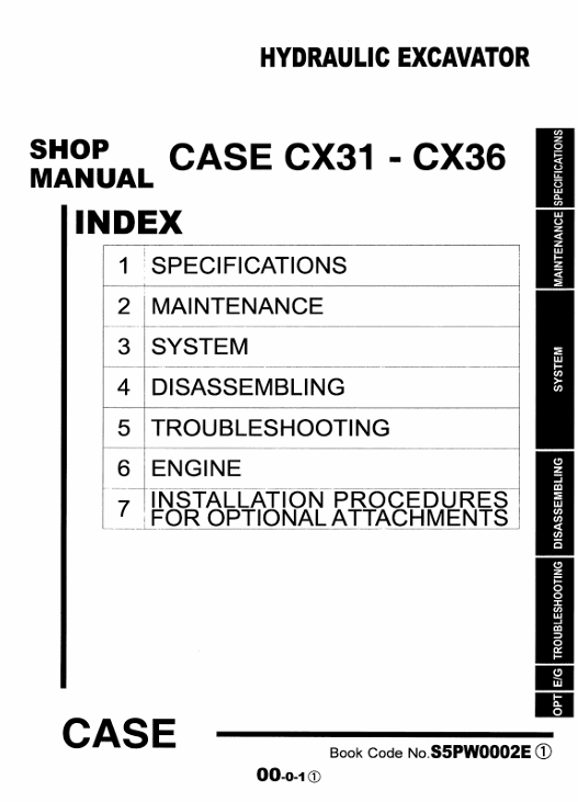 Service repair manual for Case CX31 Excavator, including detailed illustrations and step-by-step repair instructions