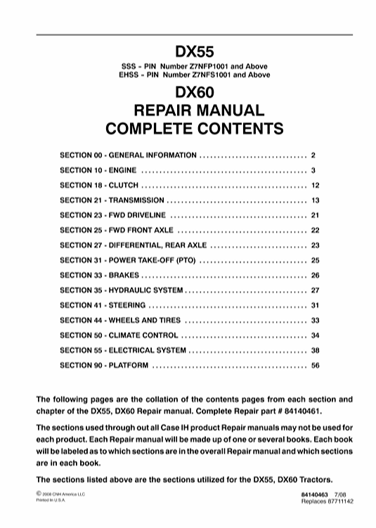 Service manual for Case IH DX60 tractor, displaying maintenance tips and repair diagrams for efficient tractor servicing