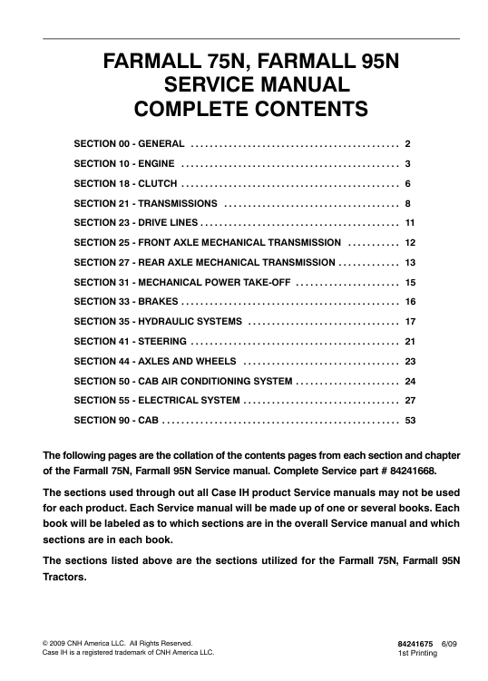 Service manual for Case Farmall 95N Tractor, displaying repair procedures and illustrations for effective maintenance