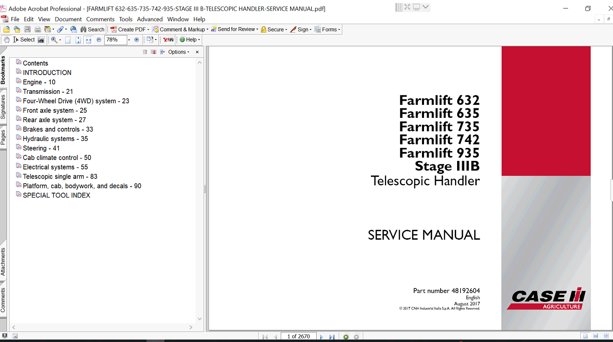 Case Farmlift 935 Telehandler service repair manual, highlighting repair techniques and maintenance guidelines