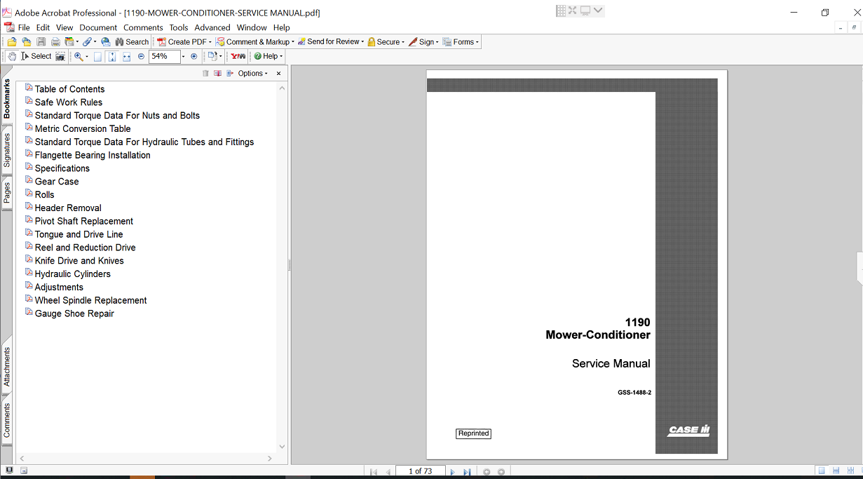 Case 1190 mower conditioner service repair manual, showcasing diagrams and maintenance guidelines for efficient repairs