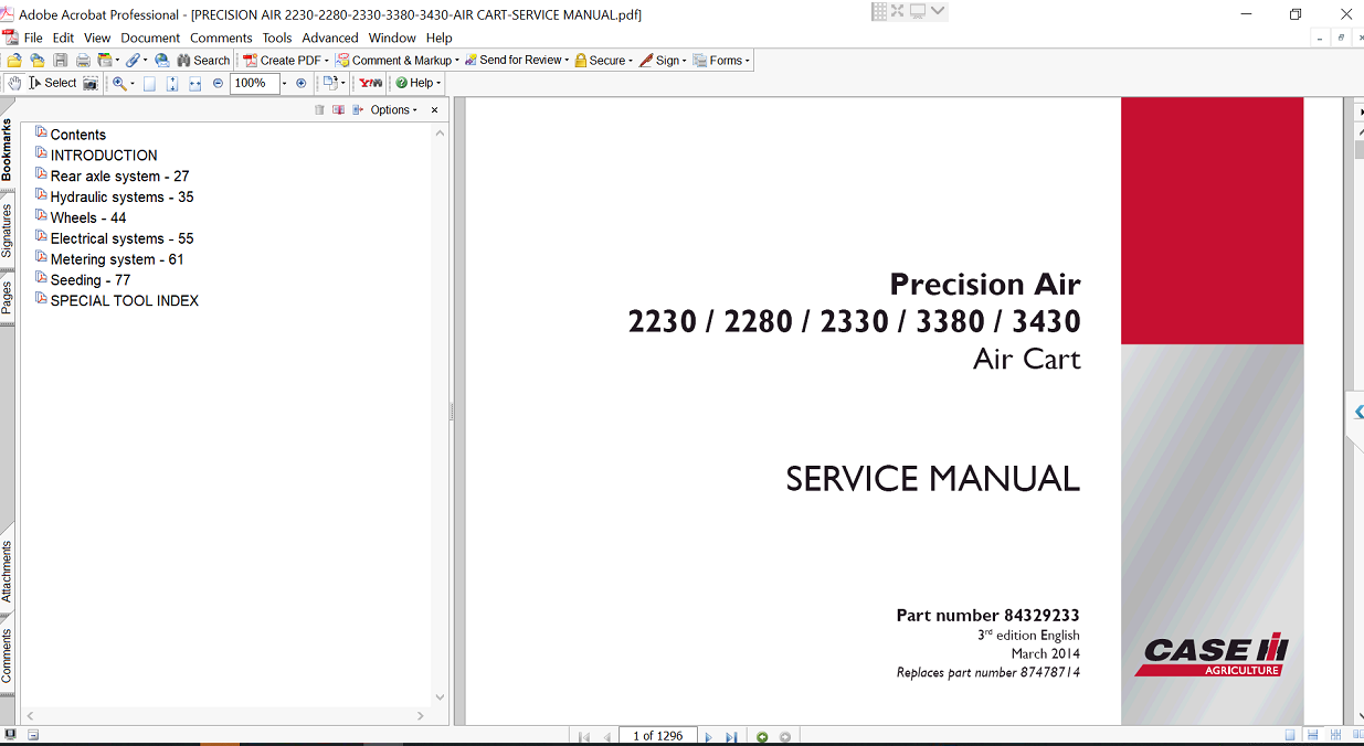 the Service Repair Manual for Case IH 3380 Air Cart, including essential repair guidelines and technical details