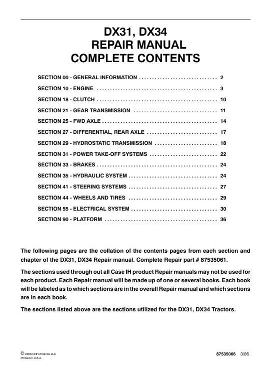 Service repair manual cover for Case IH DX31 Tractor , displaying key repair procedures and illustrations for effective maintenance