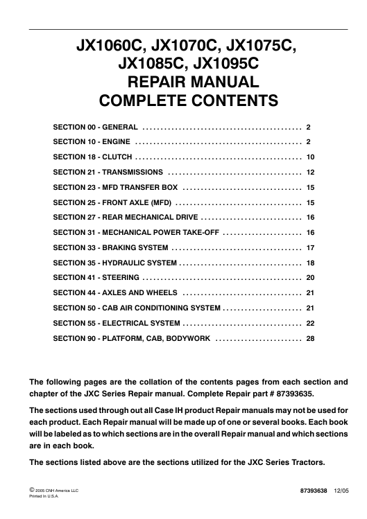 Service manual for Case IH JX1075C tractor, including diagrams and step-by-step repair instructions for efficient maintenance
