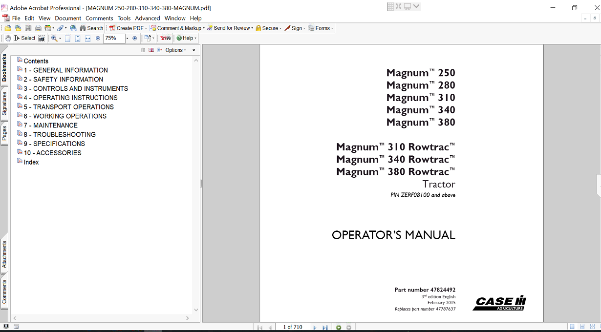 Case Magnum 250 Tractor Operator's Manual, providing essential information for safe and effective tractor use