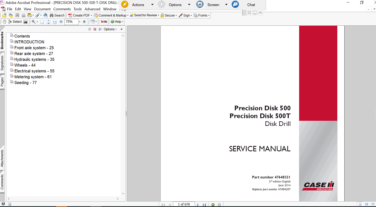 Service Repair Manual for Case Precision Disk 500 Disk Drill, presenting comprehensive repair information maintenance guidelines