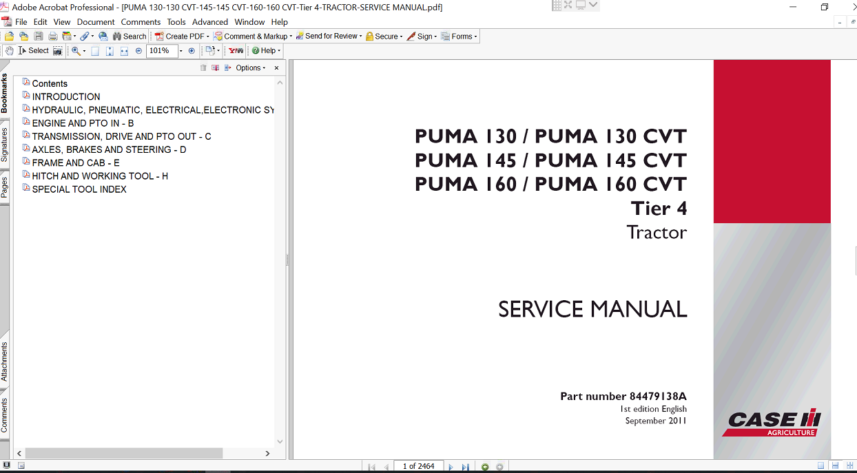 Service manual for Case Puma 160 CVT tractor, providing essential repair information and maintenance tips