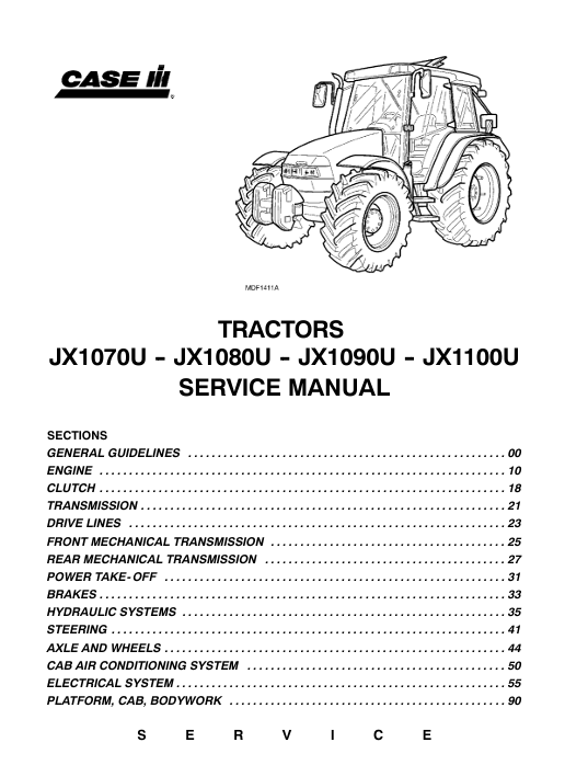 Case JX1100U tractor service repair manual, showcasing diagrams and guidelines for effective tractor maintenance and repairs