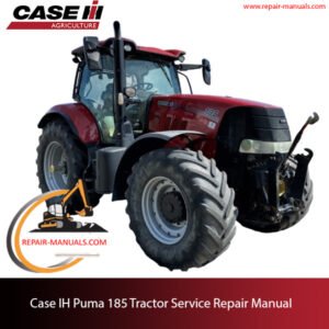 Service manual cover for Case Puma 185 tractor, featuring technical specifications and maintenance guidelines
