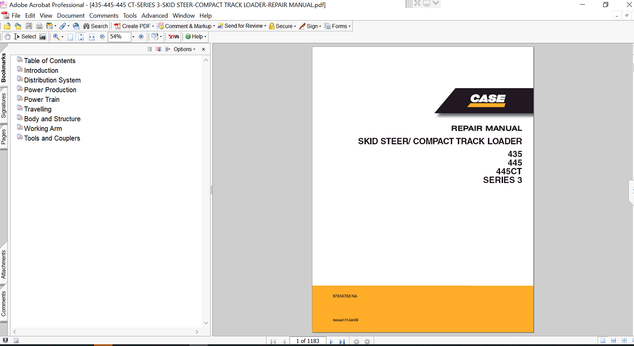 Cover of the Service Repair Manual for Case 445 Series 3 Skid Steer Loader with technical diagrams and maintenance information