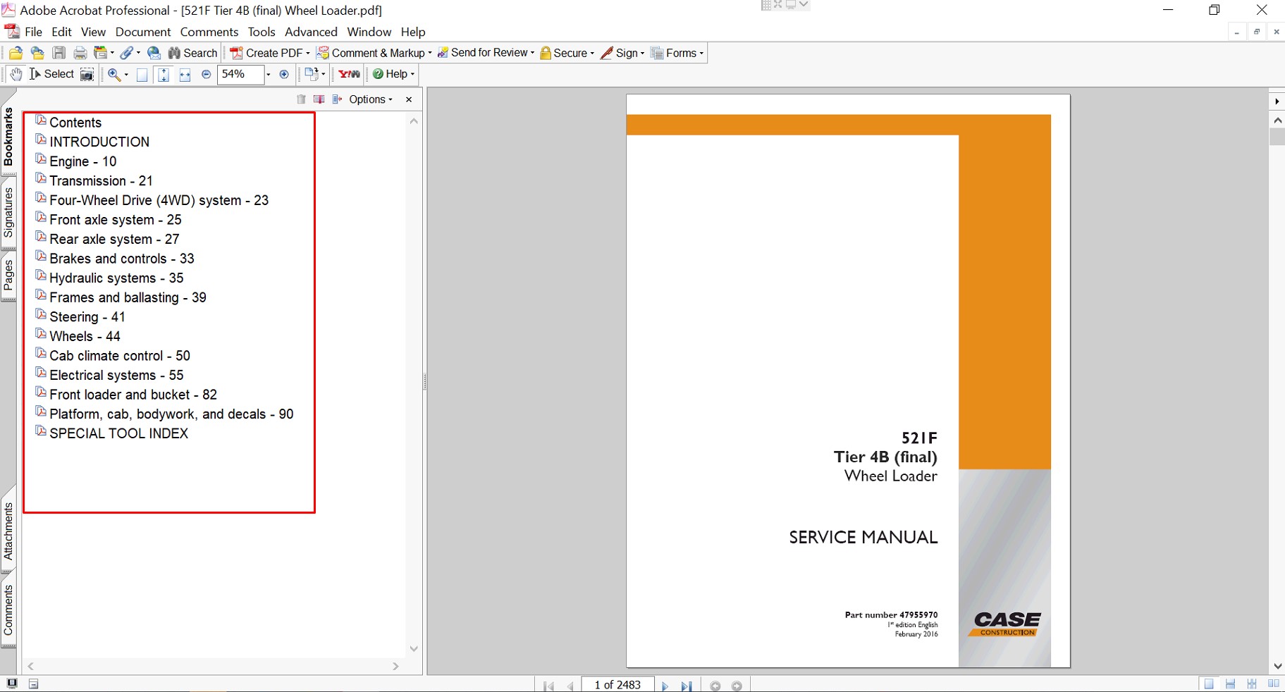 Service repair manual for Case case 521f wheel loader, including maintenance tips and technical specifications with highlighting repair procedures