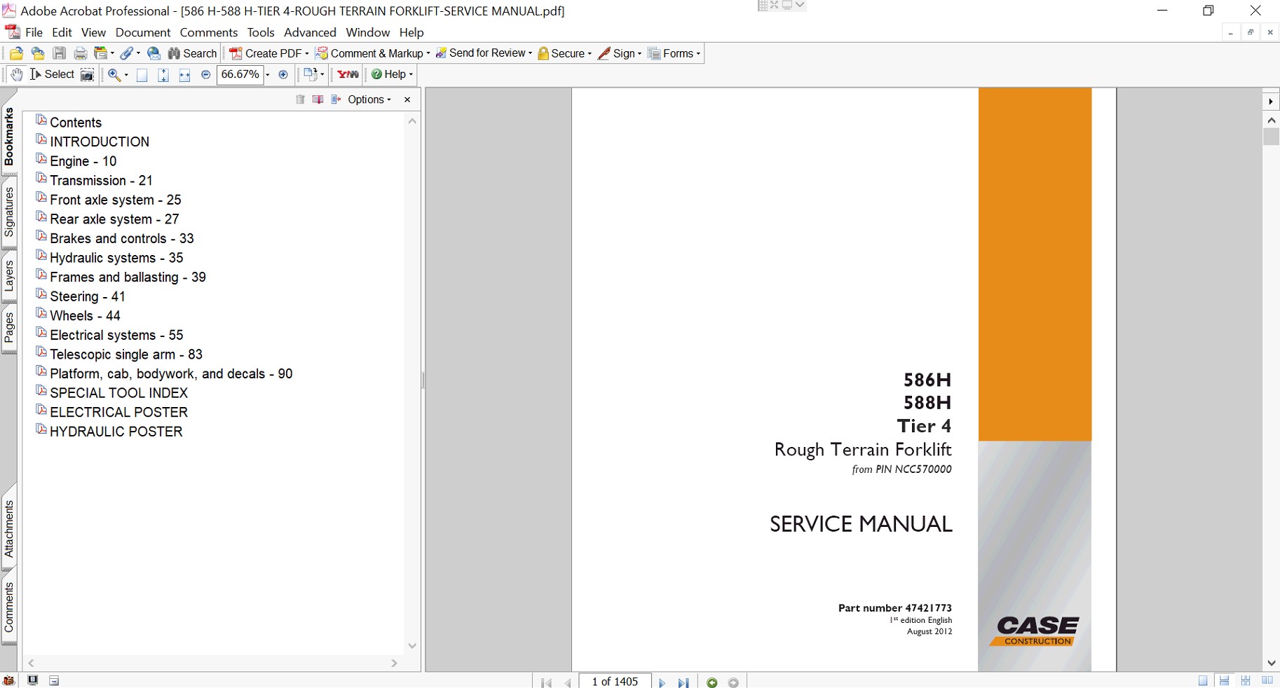 Service repair manual for Case 586H Forklift, including maintenance tips and technical specifications with highlighting repair procedures