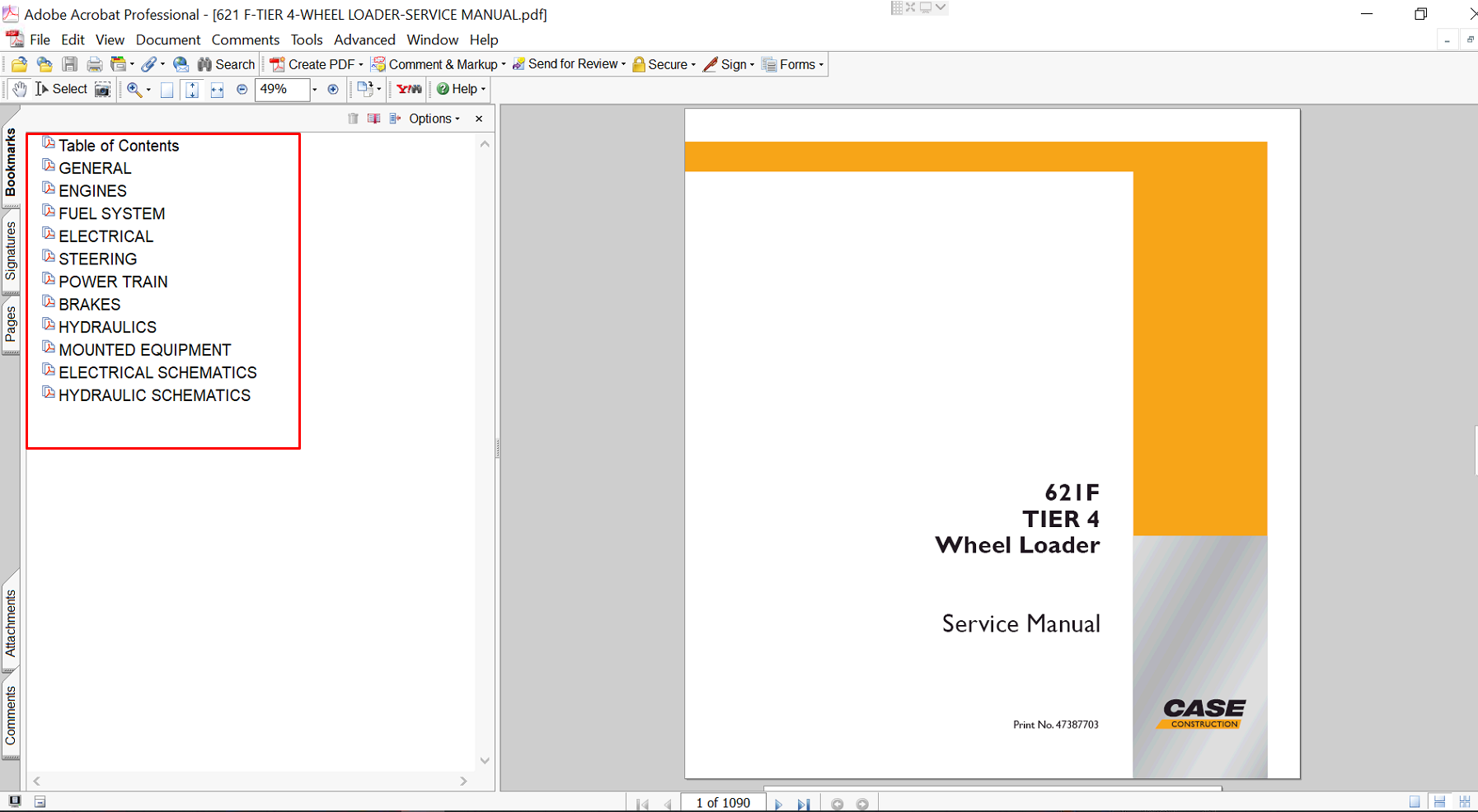 Service repair manual for Case 621F Wheel Loader, including maintenance tips and technical specifications with highlighting repair procedures