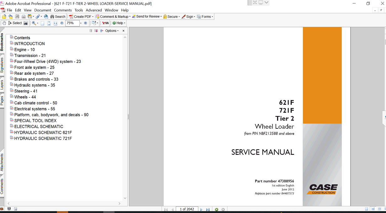 Cover of the service repair manual for Case 621F Wheel Loader, including maintenance tips and technical specifications with highlighting repair procedures