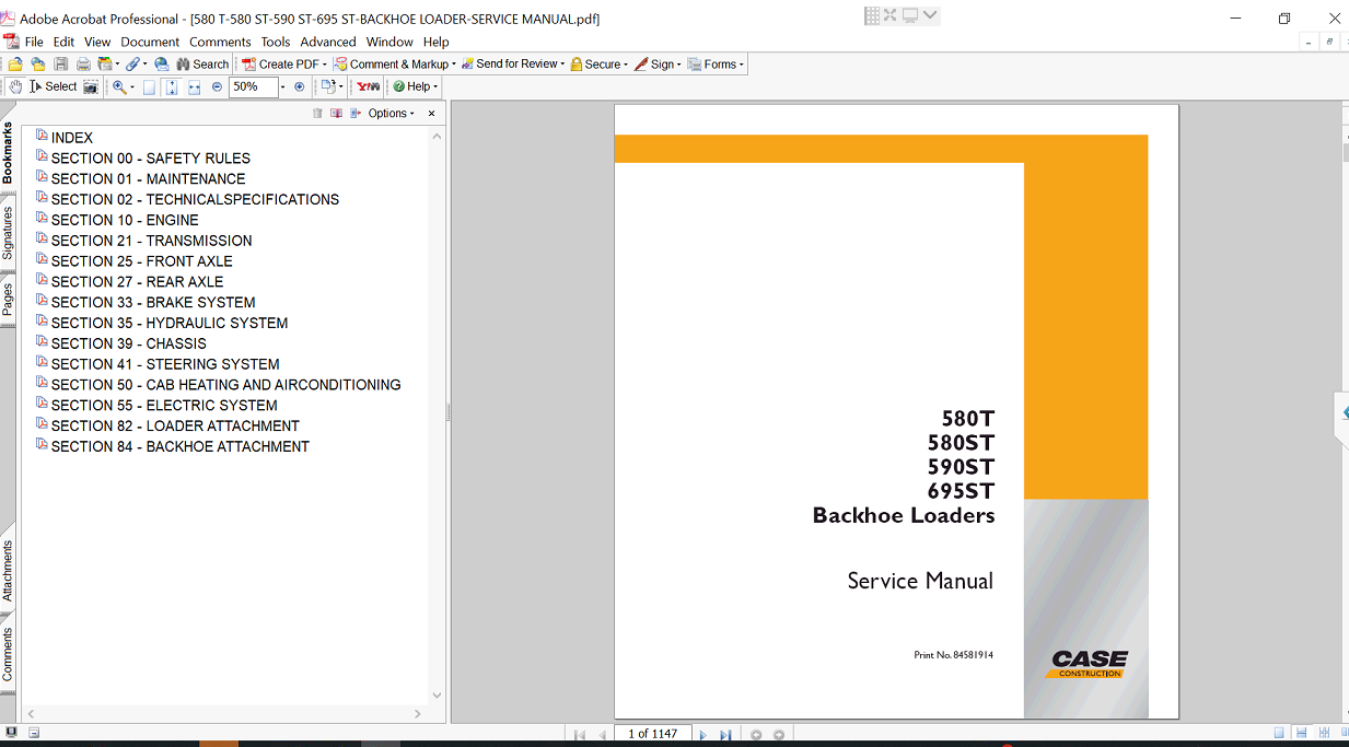 Cover of the service repair manual for Case 695ST Backhoe Loader, including maintenance tips and technical specifications with highlighting repair procedures