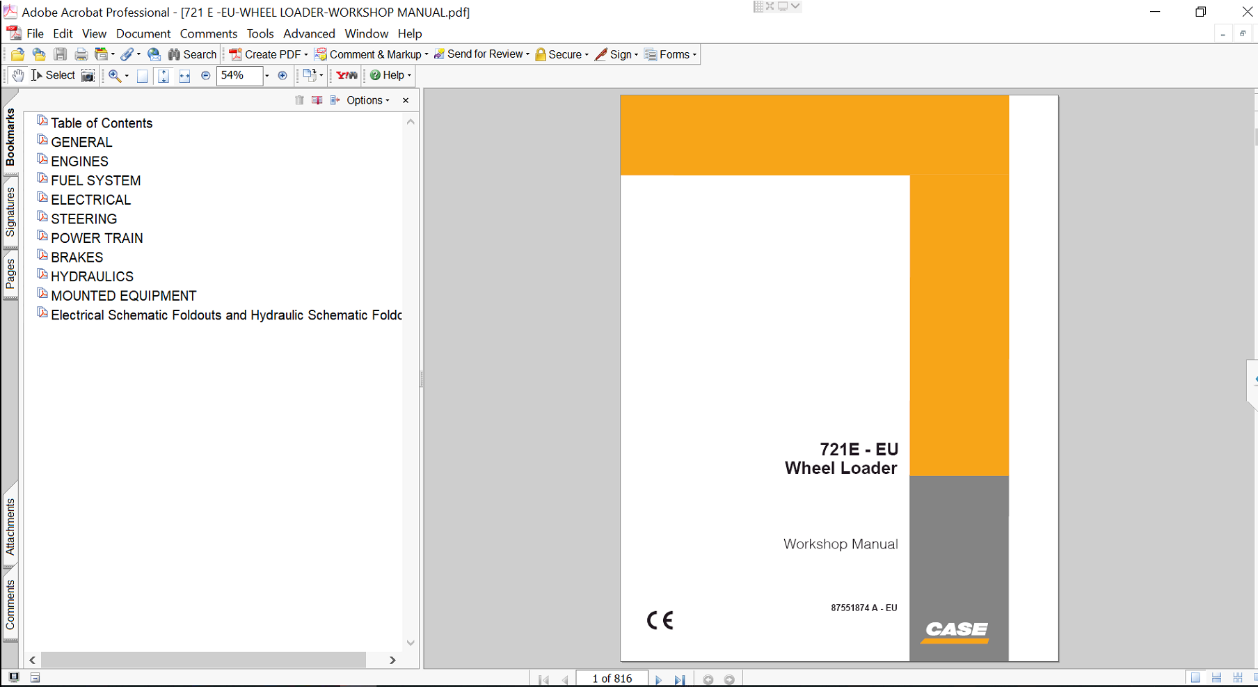 Service repair manual for Case 721E Wheel Loader, including maintenance tips and technical specifications with highlighting repair procedures