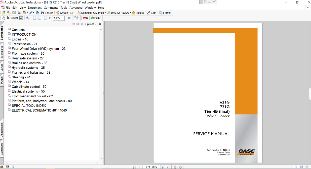 Service repair manual for case 721g wheel loader, displaying key repair procedures and maintenance instructions