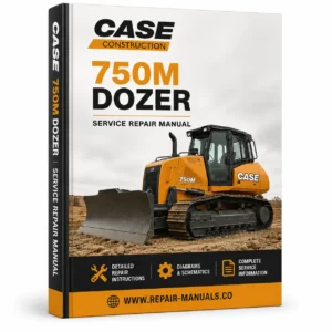 Service repair manual cover for Case 750M Dozer, featuring technical illustrations, detailed repair and maintenance instructions