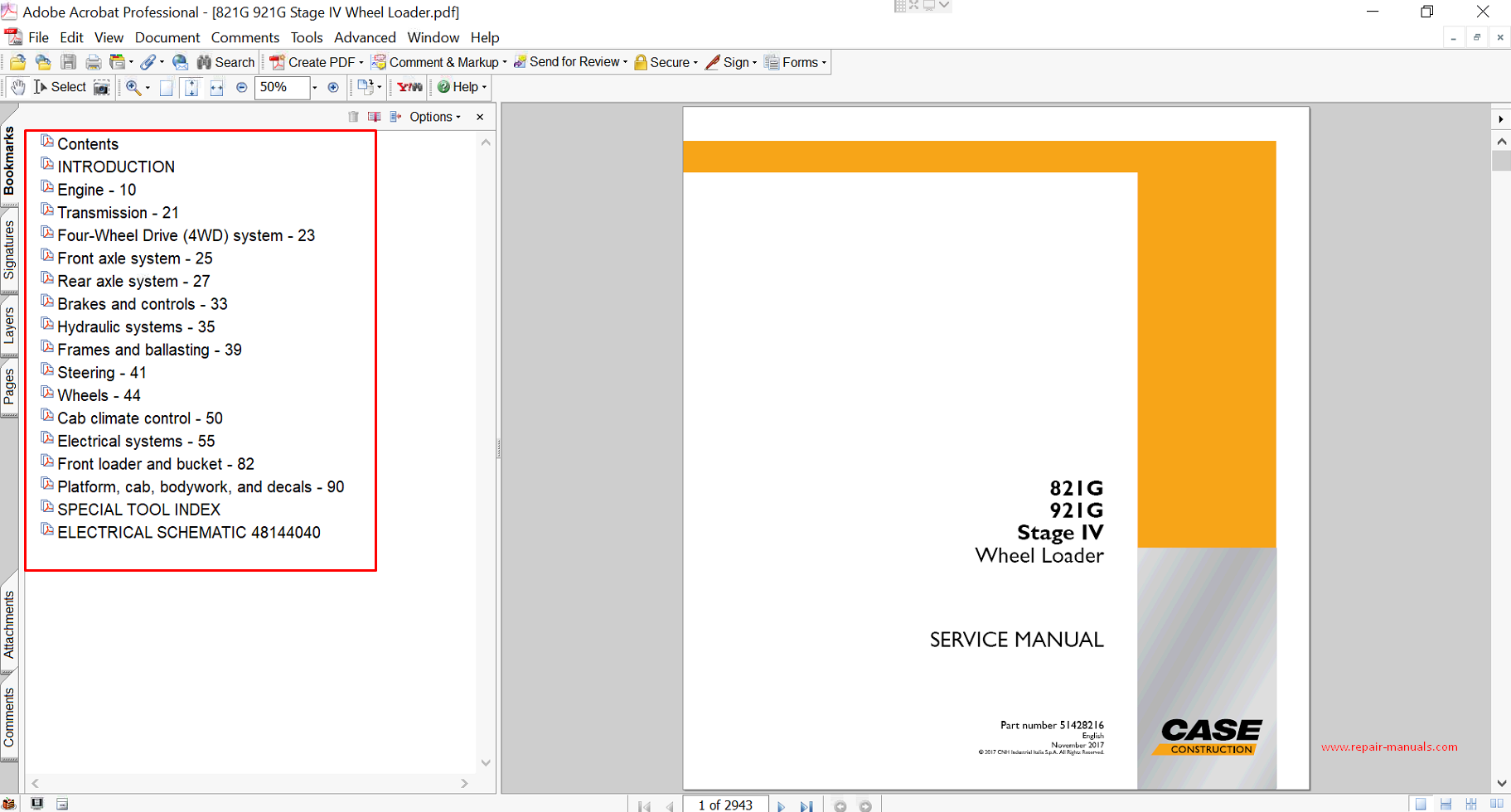 Service repair manual for Case case 821g wheel loader, including maintenance tips and technical specifications with highlighting repair procedures