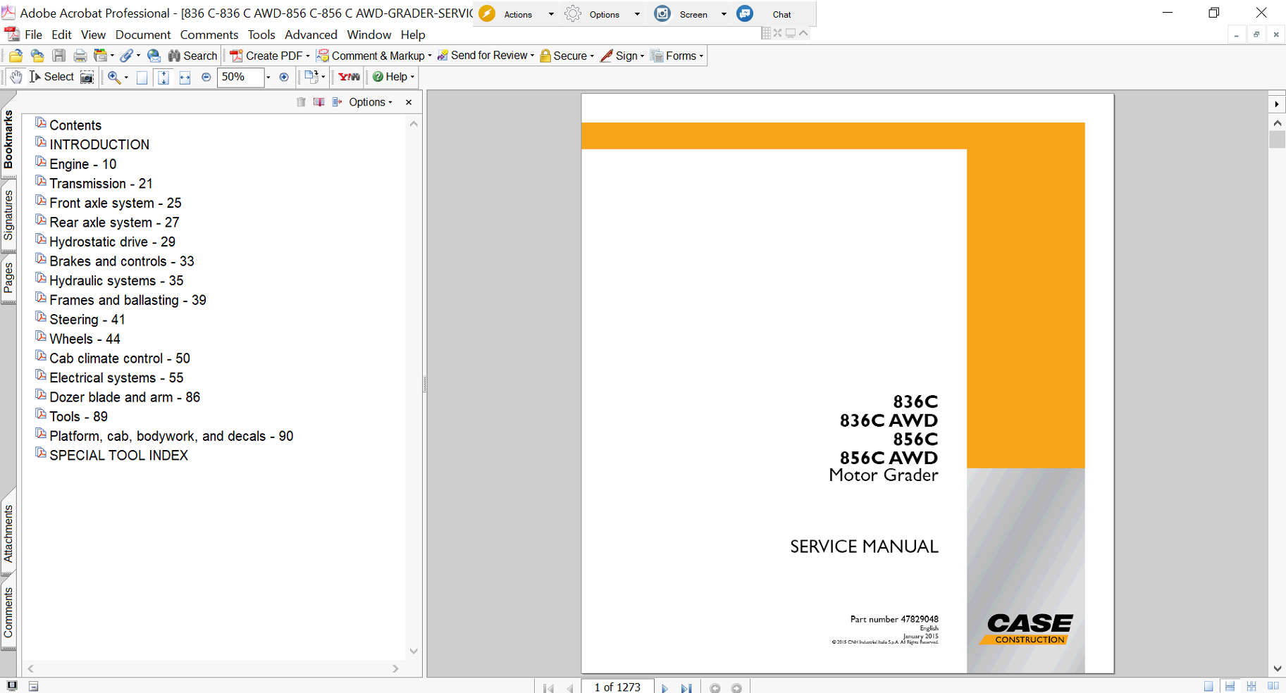The Operator’s Manual for case 856c motor grader, featuring the Case logo and model name with a technical illustration or photo of the backhoe loader