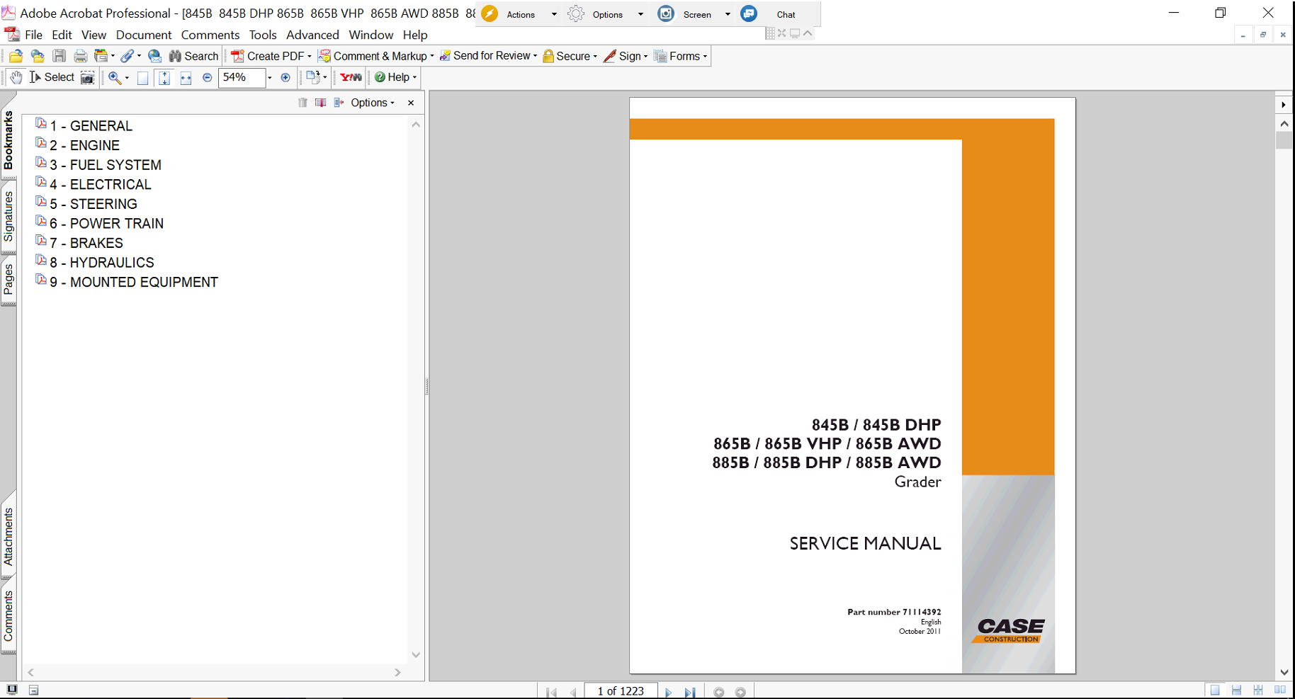 The Operator’s Manual for case 885b motor grader, featuring the Case logo and model name with a technical illustration or photo of the backhoe loader