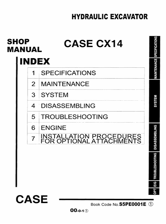 Service repair manual for Case CX14 Excavator, including maintenance tips and technical specifications with highlighting repair procedures