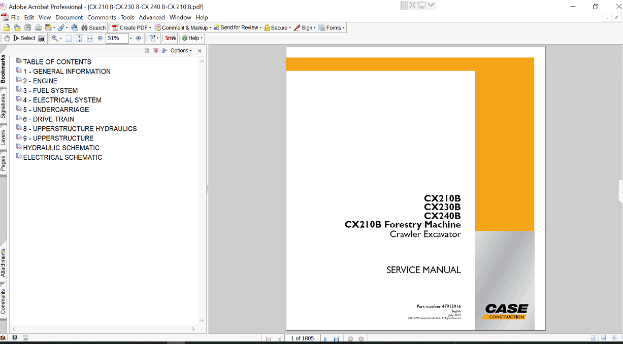 Cover of the service repair manual for case cx210b excavator, including maintenance tips and technical specifications with highlighting repair procedures