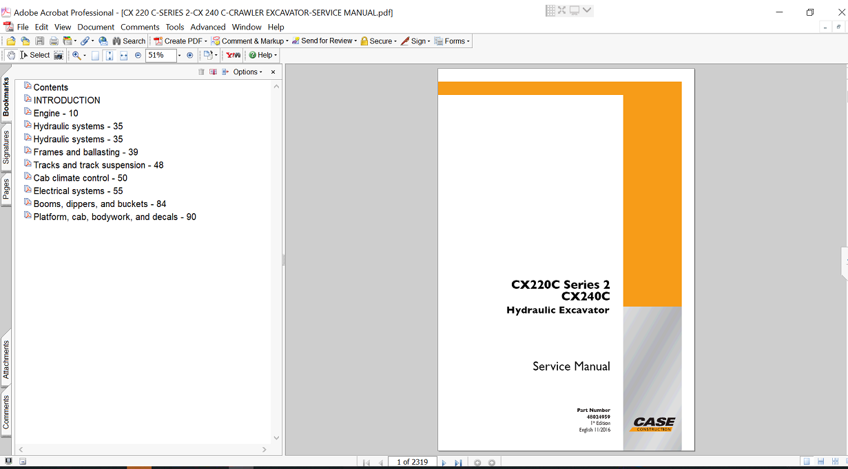 Cover of the service repair manual for Case CX24C Excavator, including maintenance tips and technical specifications with highlighting repair procedures