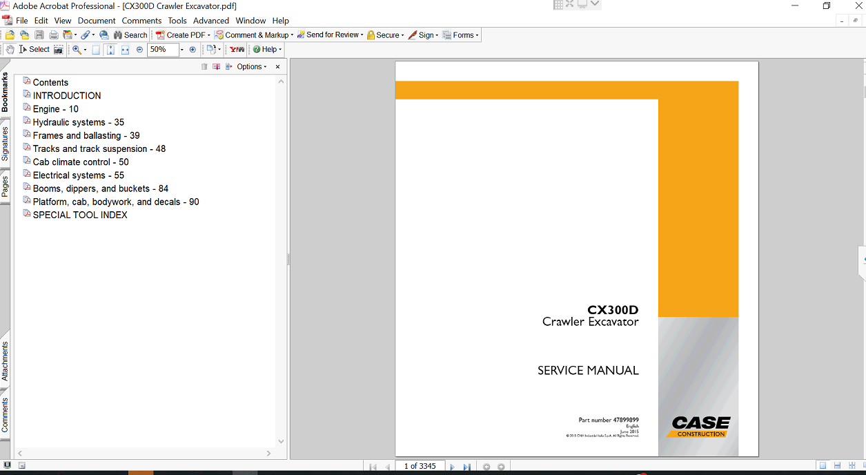 Cover of the service repair manual for Case CX300D excavator, including maintenance tips and technical specifications with highlighting repair procedures