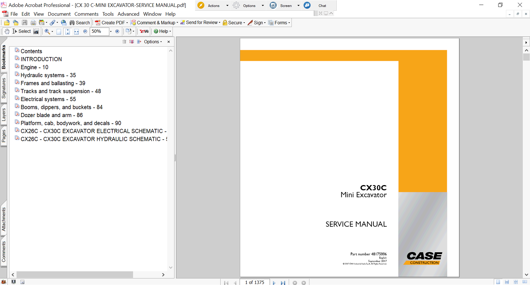 The Operator’s Manual for case cx30c excavator, featuring the Case logo and model name with a technical illustration or photo of the backhoe loader