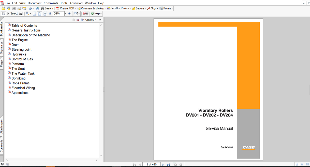 Service repair manual for case dv204 roller, displaying key repair procedures and maintenance instructions