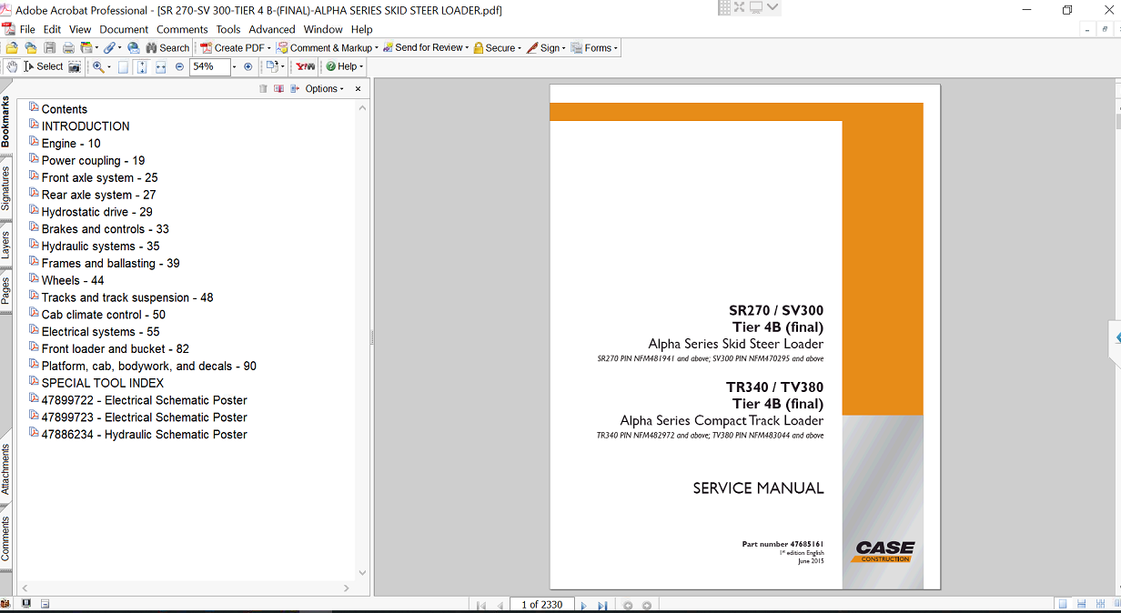Cover of the service repair manual for Case SV300 Skid Steer, including maintenance tips and technical specifications with highlighting repair procedures